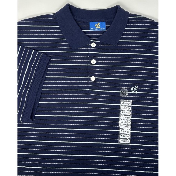 Anchor Crew NWT Men’s Navy Polo Striped Short Sleeve‎ Shirt Size XL - Picture 1 of 12